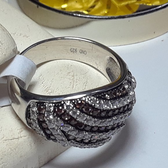 Estate 1.5ctw Round Chocolate & White Diagonal CZ Sterling Silver Dome Ring17003 - Picture 4 of 5
